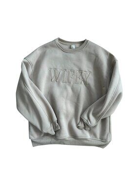 MISSGUIDED Wifey Collegiate Style Beige Sweatshirt Size Medium